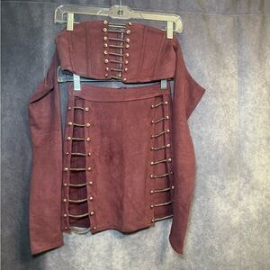 Oh Polly Maroon Strapless Set with Gold Accents